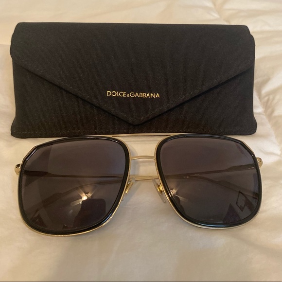 Dolce & Gabbana black/gold square aviator sunglasses - Picture 1 of 8